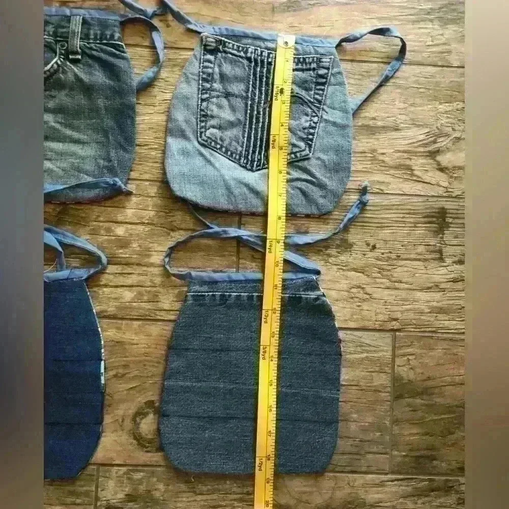 LOT OF 4 BABY BOY DENIM UPCYCLED MATERIAL QUILT BIBS